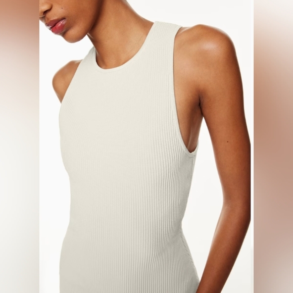 Babaton Aritzia | Beige Sculpt Rib Knit Racer Racerback Mini Dress | NWOT | SM - Picture 9 of 12